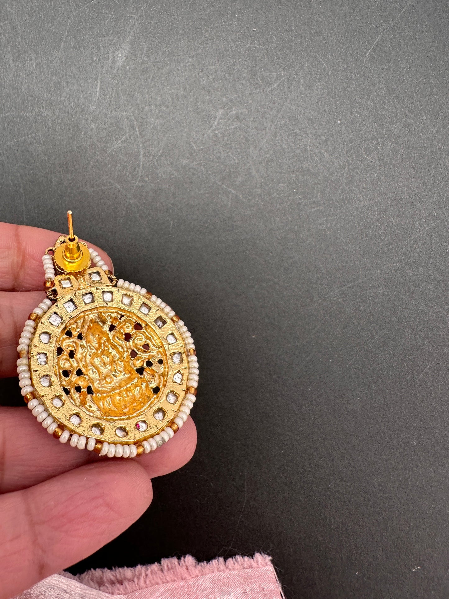 Goddess Lakshmi Nakshi Red Green Jadau Kundan Earrings