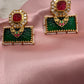 Red Green Carved Stone Jadau Kundan Earrings