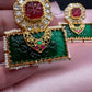 Red Green Carved Stone Jadau Kundan Earrings