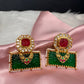 Red Green Carved Stone Jadau Kundan Earrings