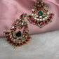 Red Green Jadau Kundan Chandbali Earrings
