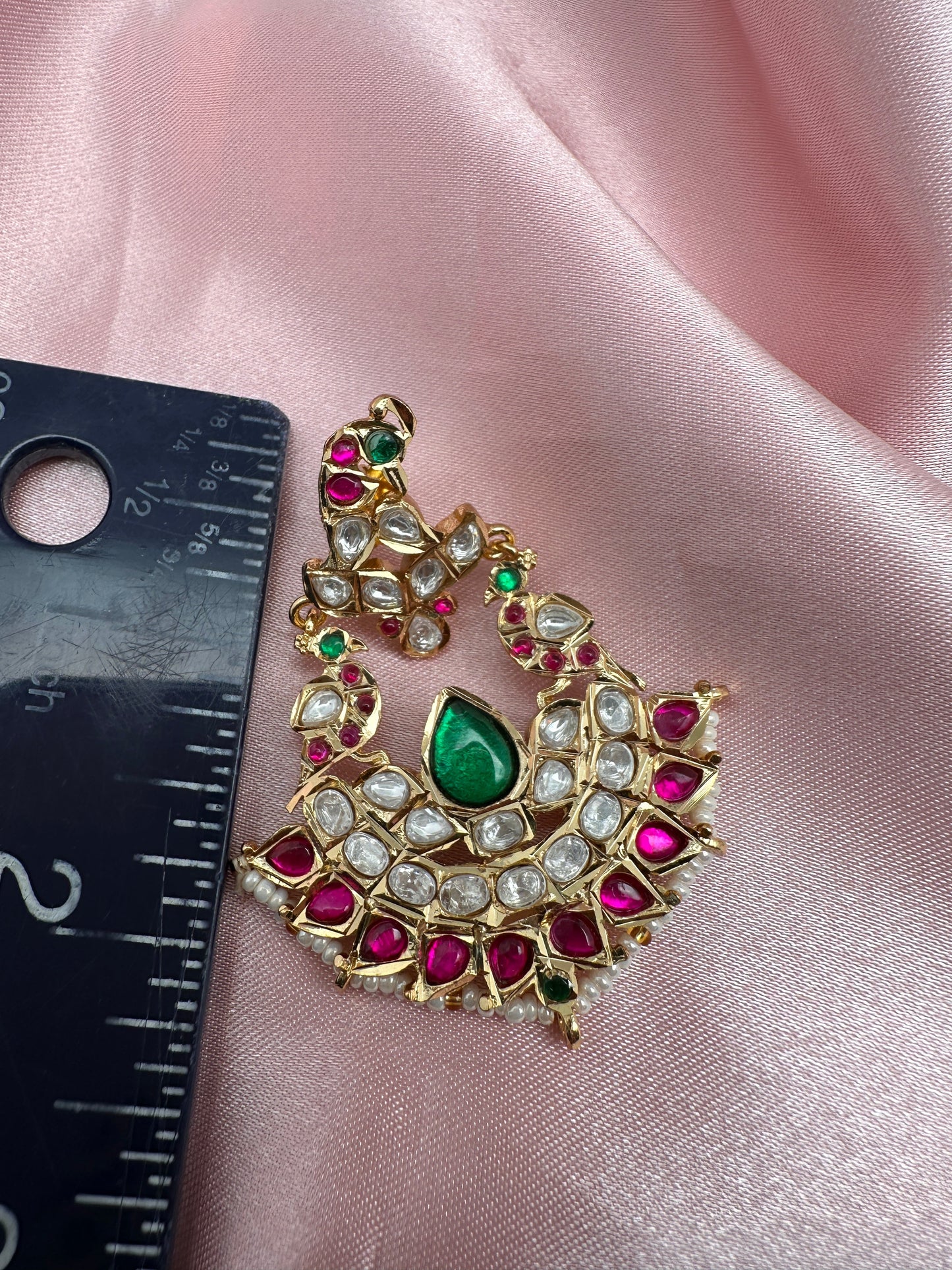 Red Green Jadau Kundan Chandbali Earrings
