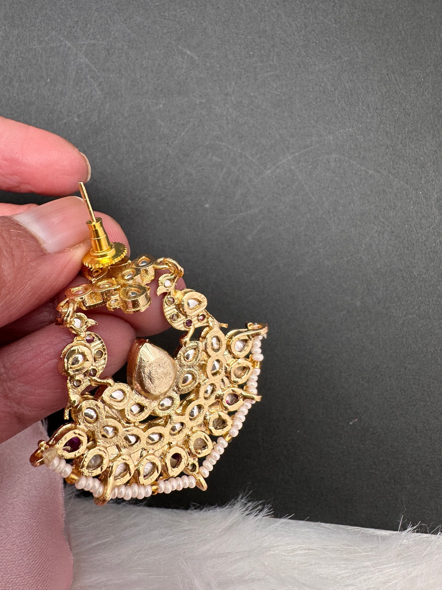 Red Green Jadau Kundan Chandbali Earrings