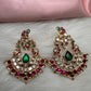 Red Green Jadau Kundan Chandbali Earrings