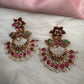 Peacock Red Green Jadau Kundan Chandbali Earrings