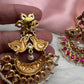 Peacock Red Green Jadau Kundan Chandbali Earrings