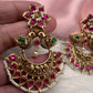 Peacock Red Green Jadau Kundan Chandbali Earrings