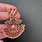 Peacock Red Green Jadau Kundan Chandbali Earrings