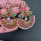 Peacock Red Green Jadau Kundan Chandbali Earrings