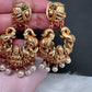 Goddess Lakshmi Nakshi Red Green Jadau Kundan Chandbali Earrings