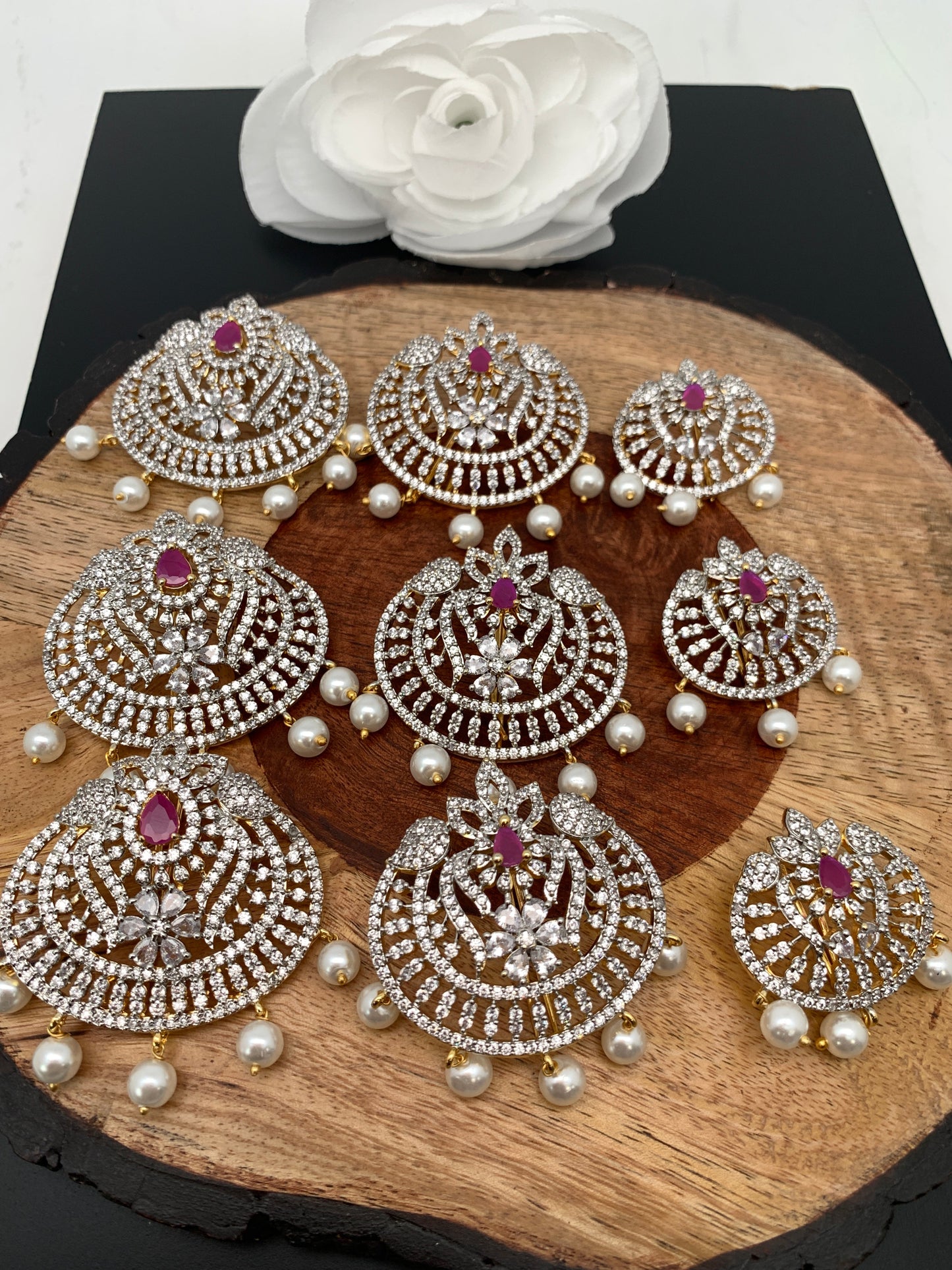 Diamond Finish CZ Red Stone Jada Billa Hair Pin Set