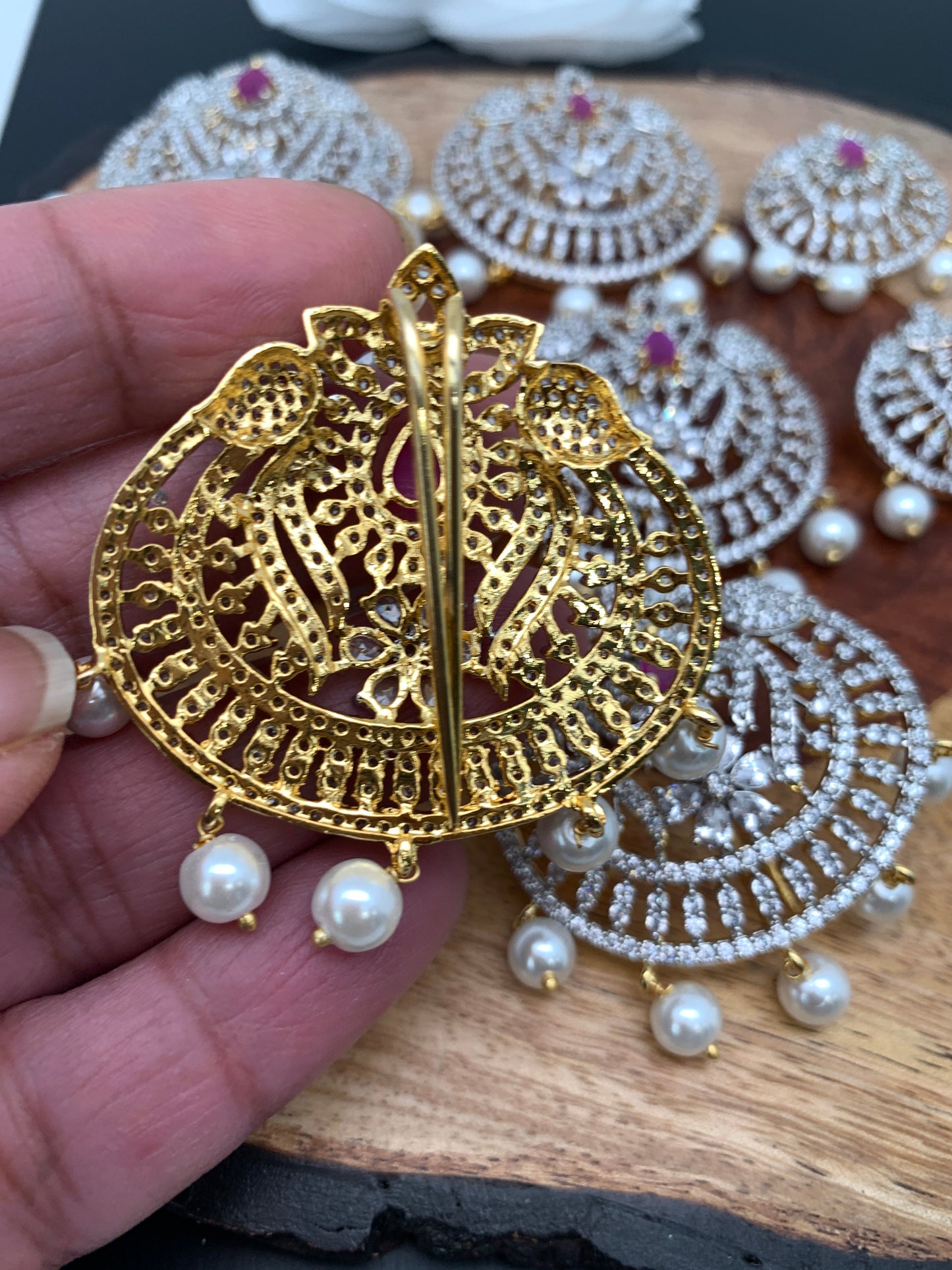 Diamond Finish CZ Red Stone Jada Billa Hair Pin Set