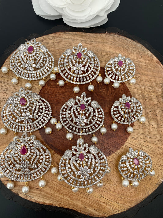 Diamond Finish CZ Red Stone Jada Billa Hair Pin Set