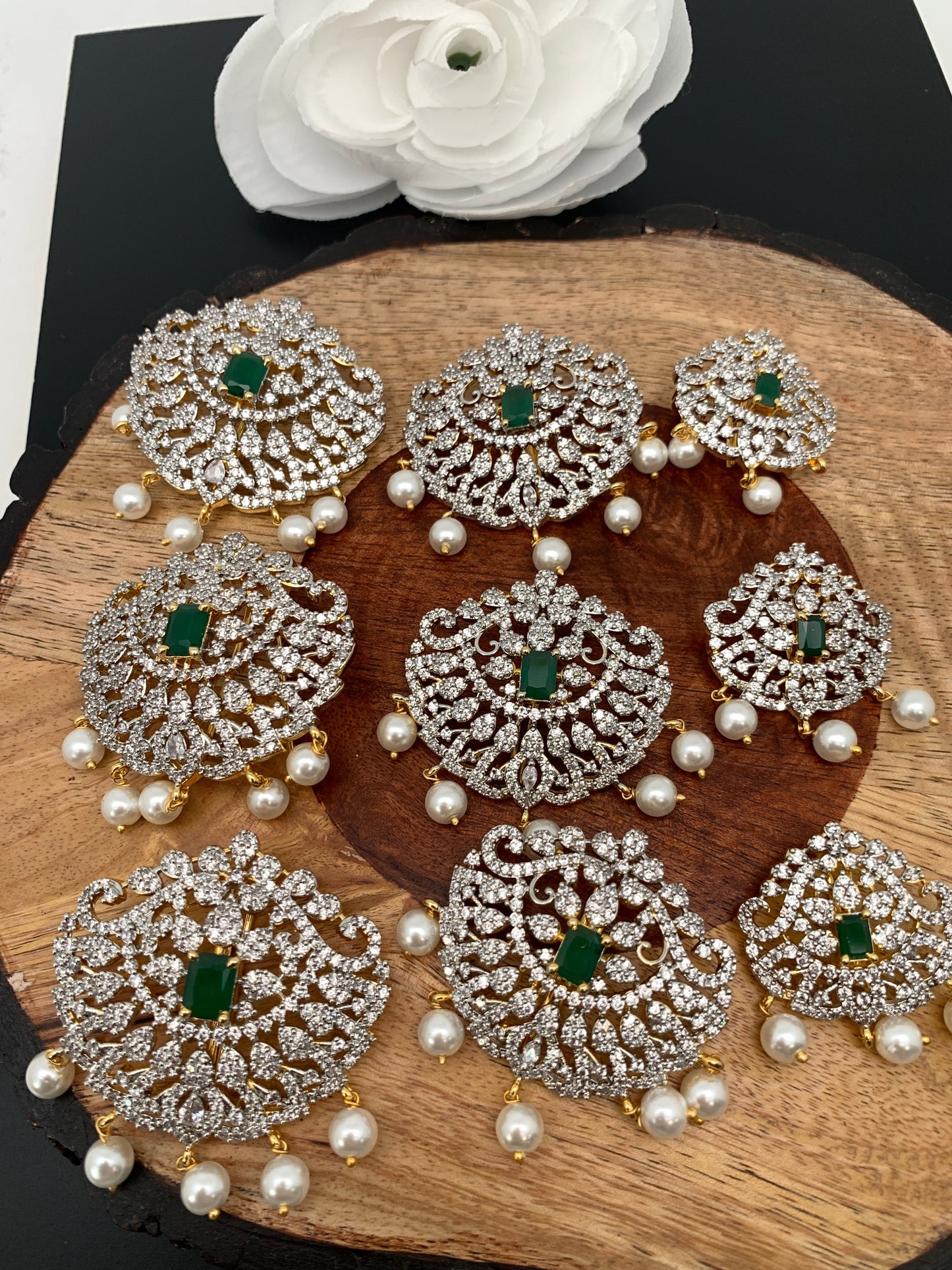 Diamond Finish CZ Green Stone Jada Billa Hair Pin Set