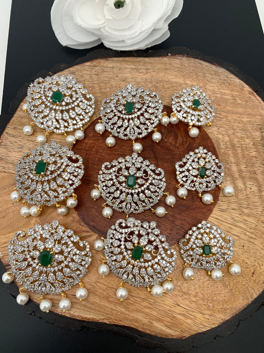 Diamond Finish CZ Green Stone Jada Billa Hair Pin Set