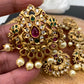 Matte Finish CZ Red Green Stone Jada Billa Hair Pin Set
