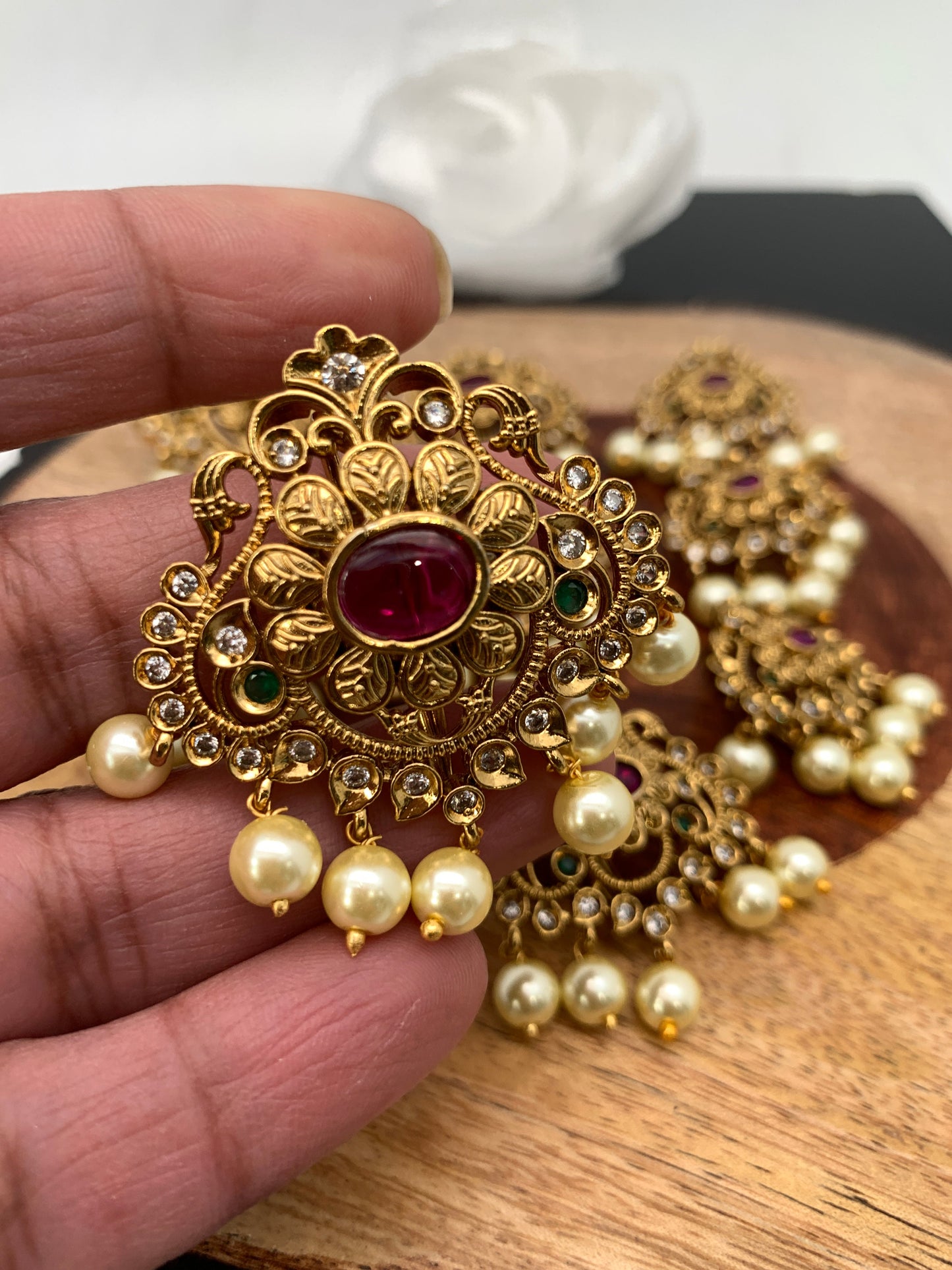 Matte Finish CZ Red Stone Jada Billa Hair Pin Set