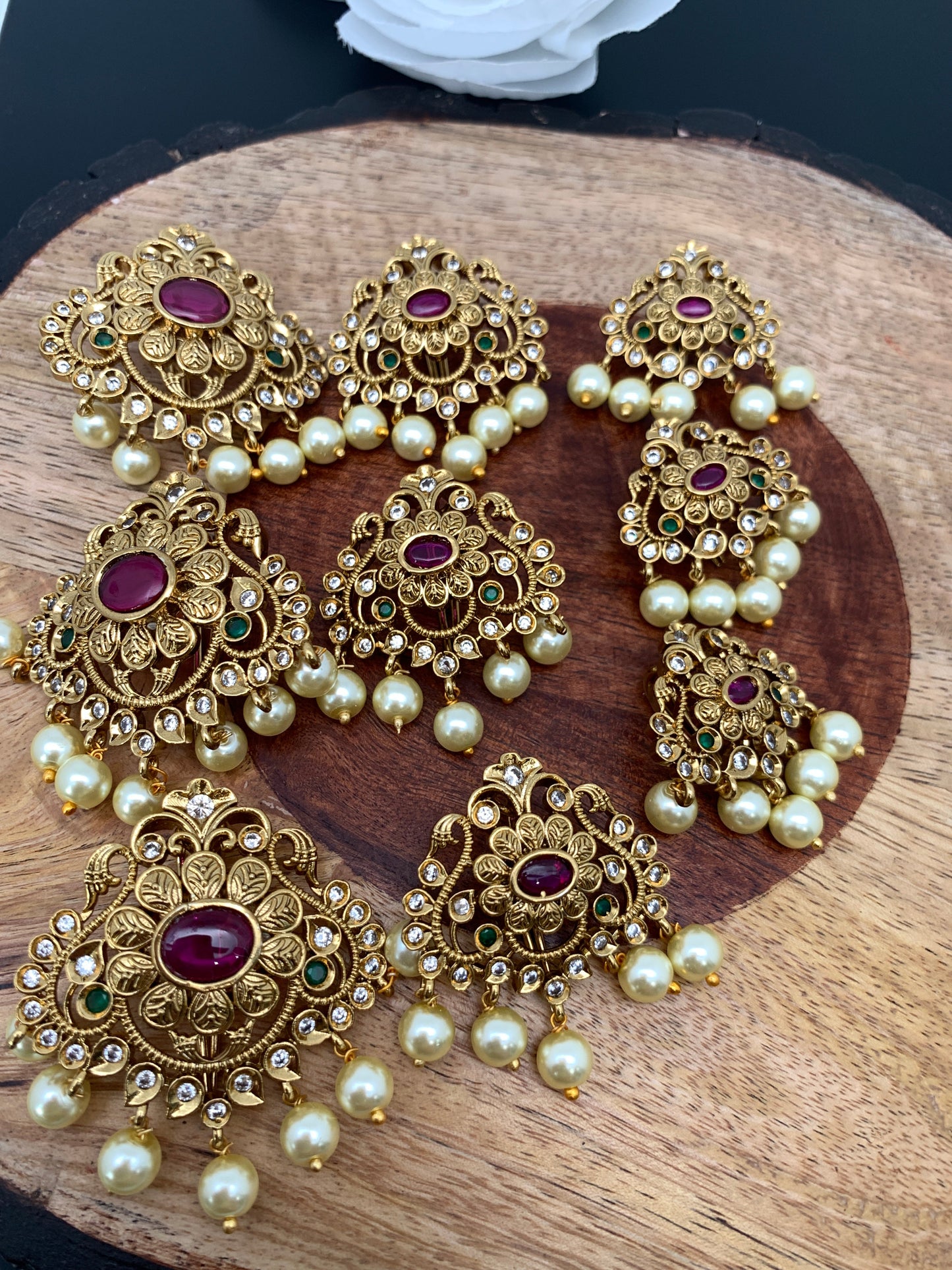 Matte Finish CZ Red Stone Jada Billa Hair Pin Set