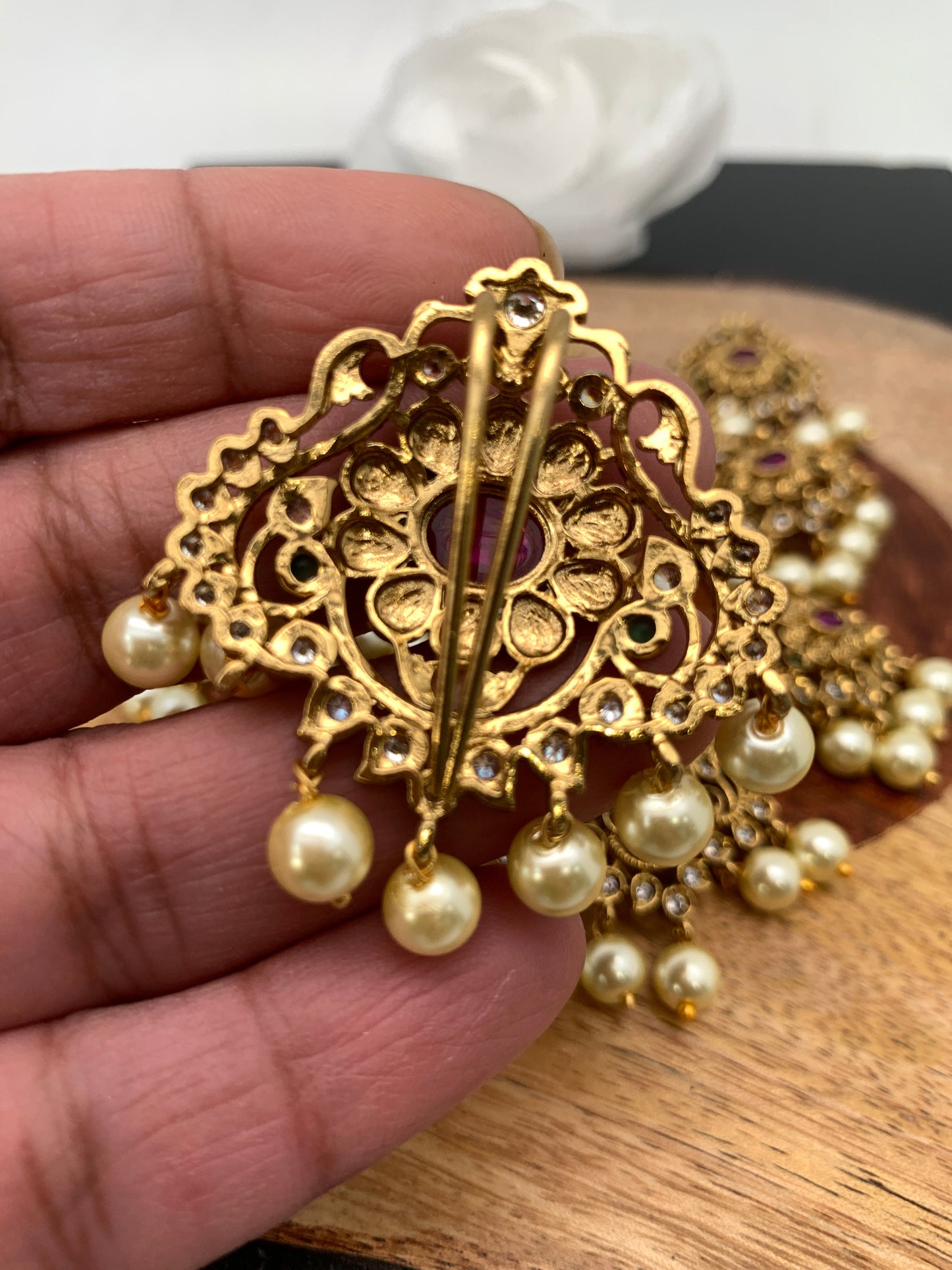 Matte Finish CZ Red Stone Jada Billa Hair Pin Set