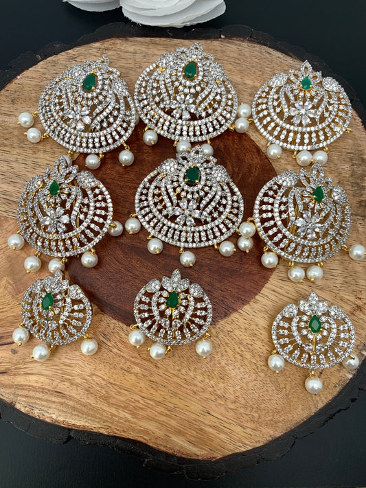 Diamond Finish CZ Green Stone Jada Billa Hair Pin Set