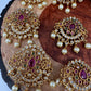 Matte Finish CZ Red Green Stone Jada Billa Hair Pin Set