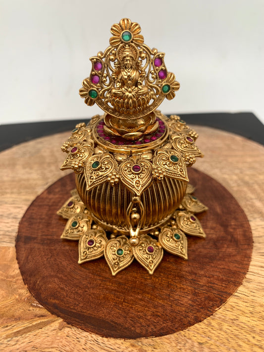 Goddess Lakshmi Red Green Stone Matte Finish Kumkum Bharani