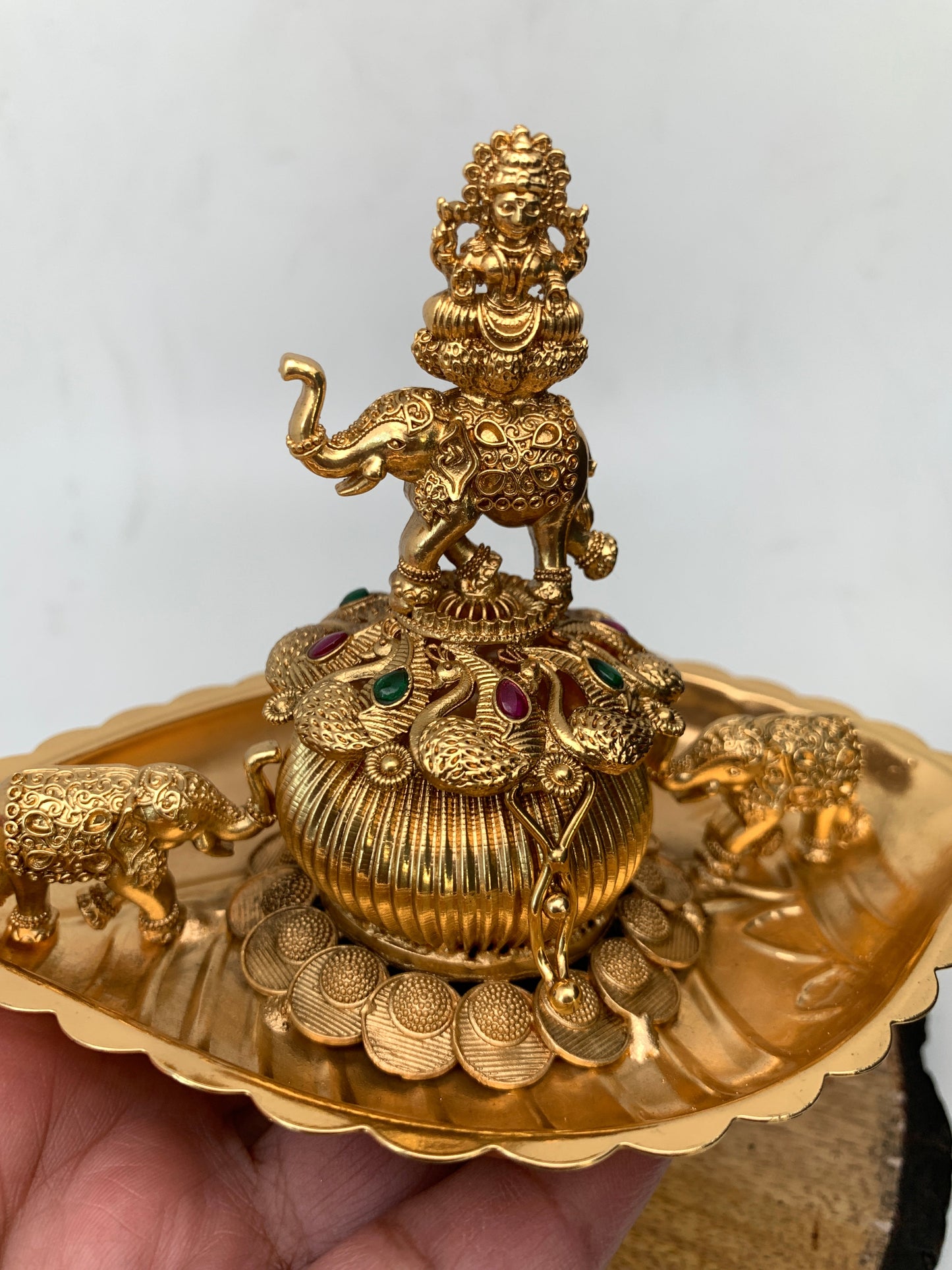 Goddess Lakshmi Elephant Matte Finish Kumkum Bharani Plate