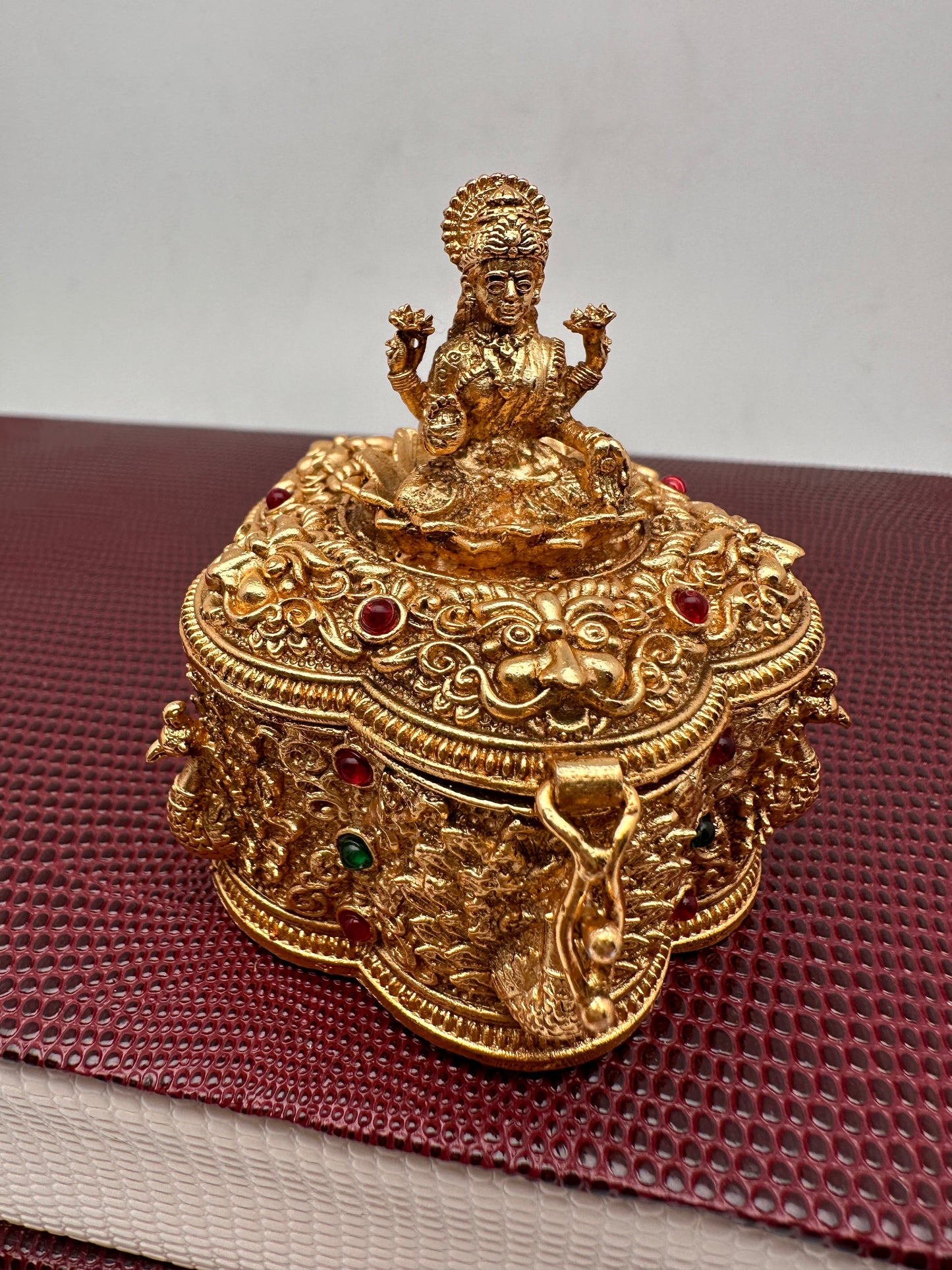Goddess Lakshmi Peacock Nakshi Matte Finish Kumkum Box Bharani