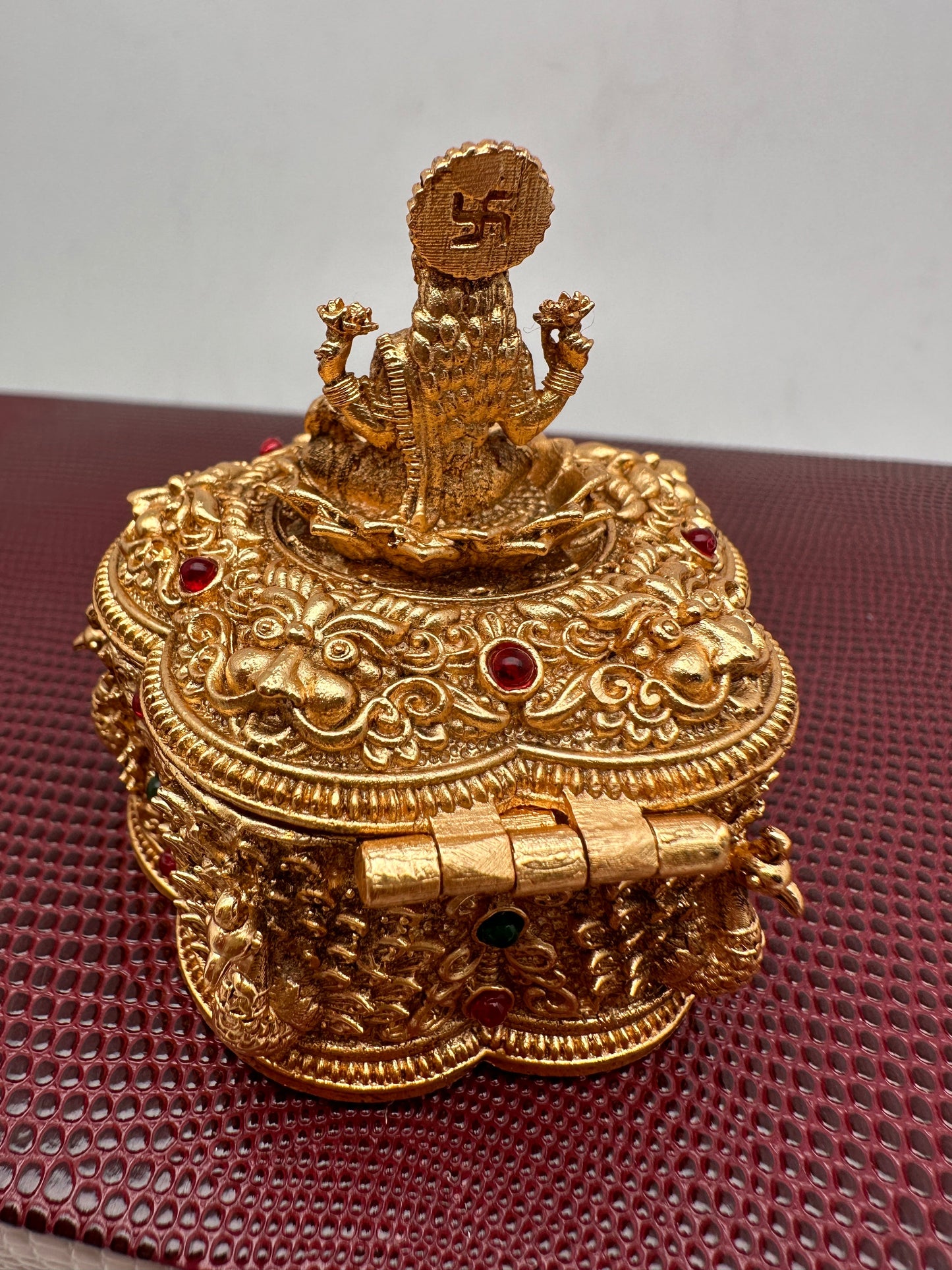 Goddess Lakshmi Peacock Nakshi Matte Finish Kumkum Box Bharani