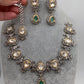 Kundan Moissanite Mint Green Stone Silver Finish Short Necklace