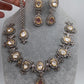 Kundan Moissanite Pink Stone Silver Finish Short Necklace