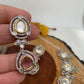 Kundan Moissanite Pink Stone Silver Finish Short Necklace