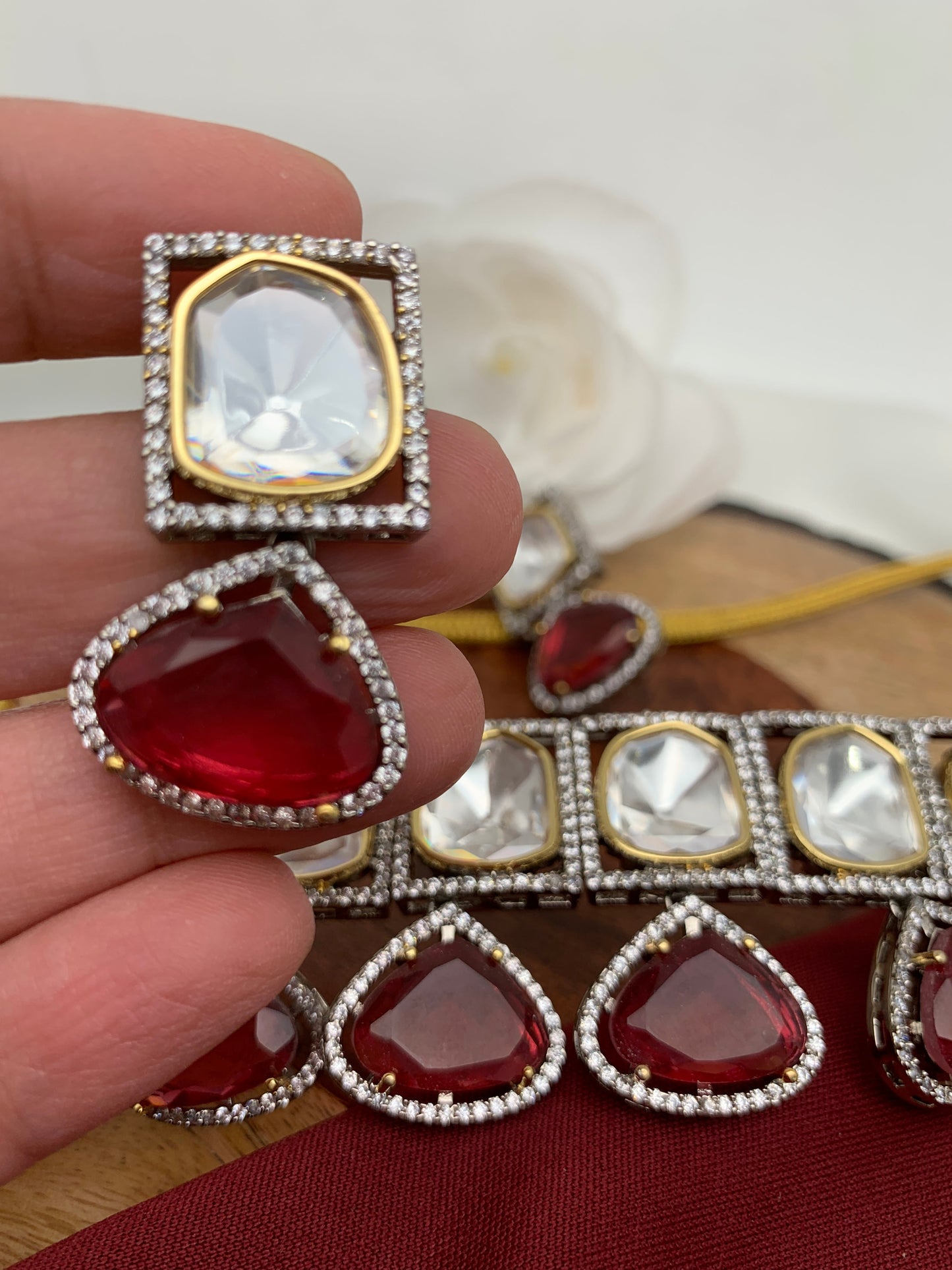 Moissanite AD Red Stone Choker