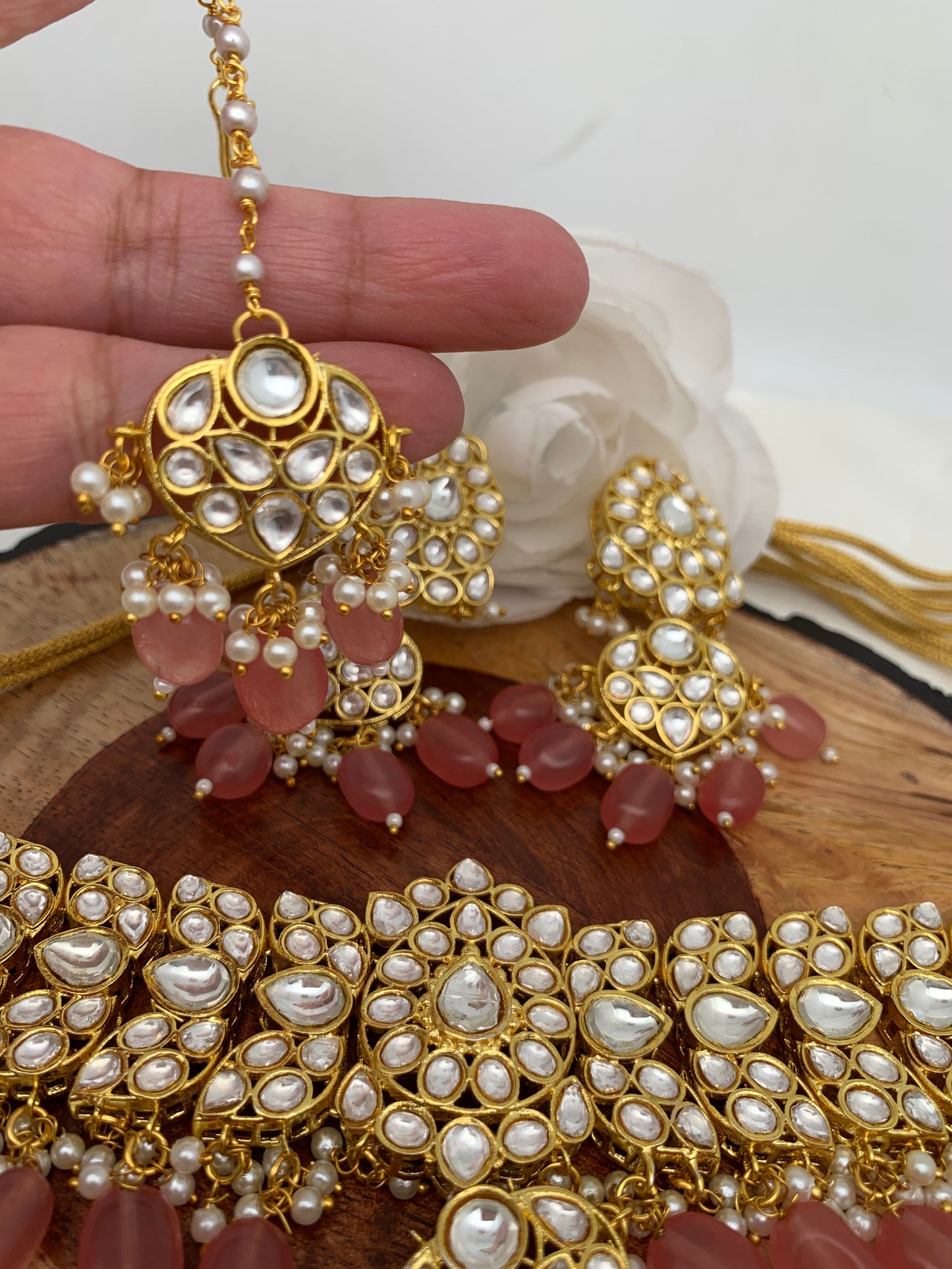 Kundan AD Pink Beads Choker