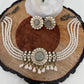 Kundan Light Gray Carved Stone Red Beads Pearl Choker