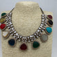 Kundan Multi Color Carved Stone Victorian Polish Necklace