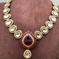 Moissanite Polki Pink Carved Stone Short Necklace