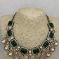 Kundan Uncut Diamond Finish Green Stone Necklace