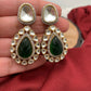Uncut Diamond Polki Kundan Green Carved Stone Silver Polish Short Necklace