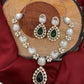 Uncut Diamond Polki Kundan Green Carved Stone Silver Polish Short Necklace