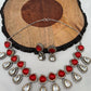 Moissanite Polki Red Carved Stone Victorian Silver Polish Short Necklace