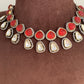 Moissanite Polki Red Carved Stone Victorian Silver Polish Short Necklace