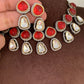 Moissanite Polki Red Carved Stone Victorian Silver Polish Short Necklace
