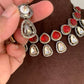 Moissanite Polki Red Carved Stone Victorian Silver Polish Short Necklace