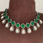 Moissanite Polki Green Carved Stone Victorian Silver Polish Short Necklace