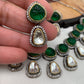 Moissanite Polki Green Carved Stone Victorian Silver Polish Short Necklace