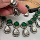 Moissanite Polki Green Carved Stone Victorian Silver Polish Short Necklace