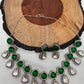 Moissanite Polki Green Carved Stone Victorian Silver Polish Short Necklace