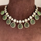 Moissanite Polki Mint Green Carved Stone Victorian Silver Polish Short Necklace