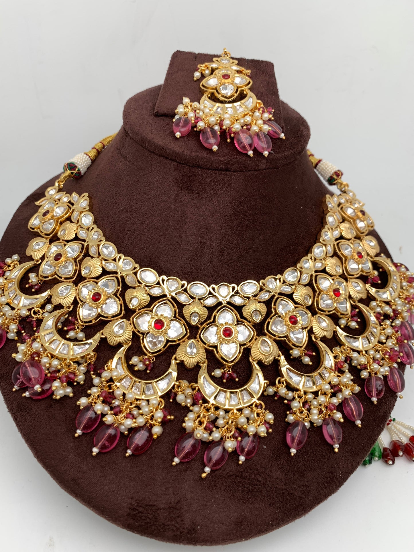 Kundan Pink Beads Neckline Necklace